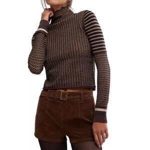 NWT Free People Brown and Black Turtleneck Sweater